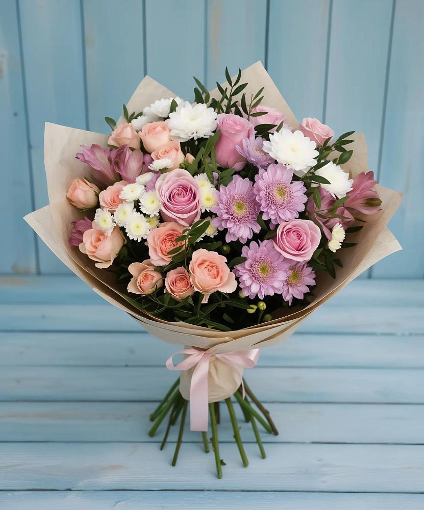 Букет цветов из: Хризантемы, Розы и Альстромерии в Грабово