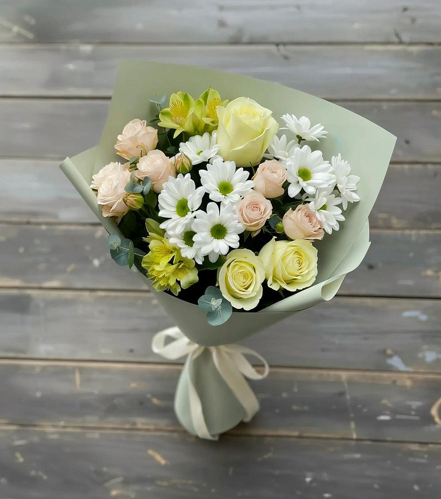 Букет цветов из: Альстромерии, Розы и Хризантемы в Грабово