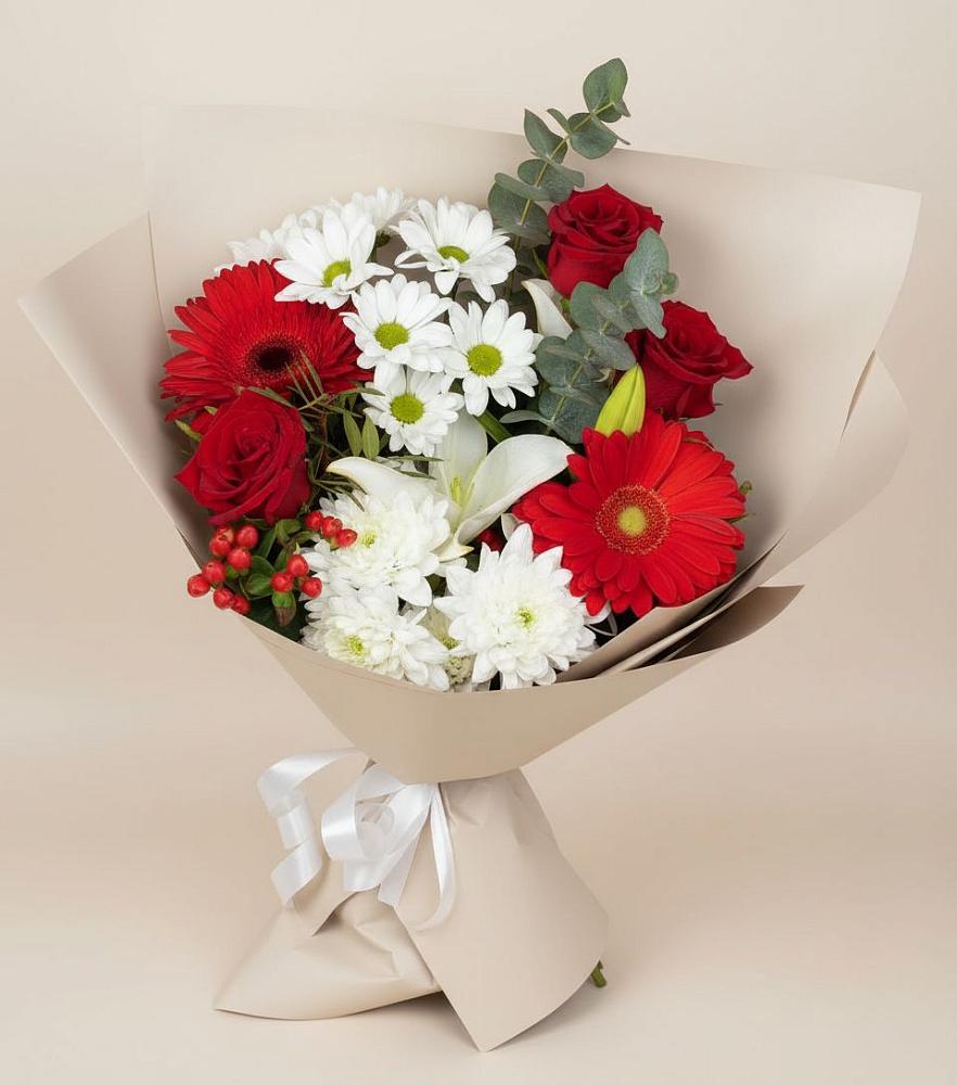 Букет цветов из: Розы, Хризантемы, Герберы и Лилии в Грабово