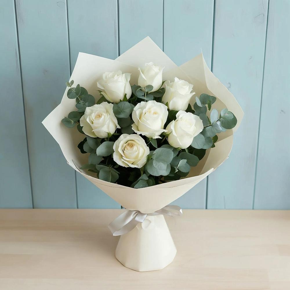 Букет Белые розы в Эвкалипте в Грабово