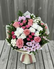 Букет цветов из:  Альстромерии, Гвоздики, Розы и Хризантемы в Грабово