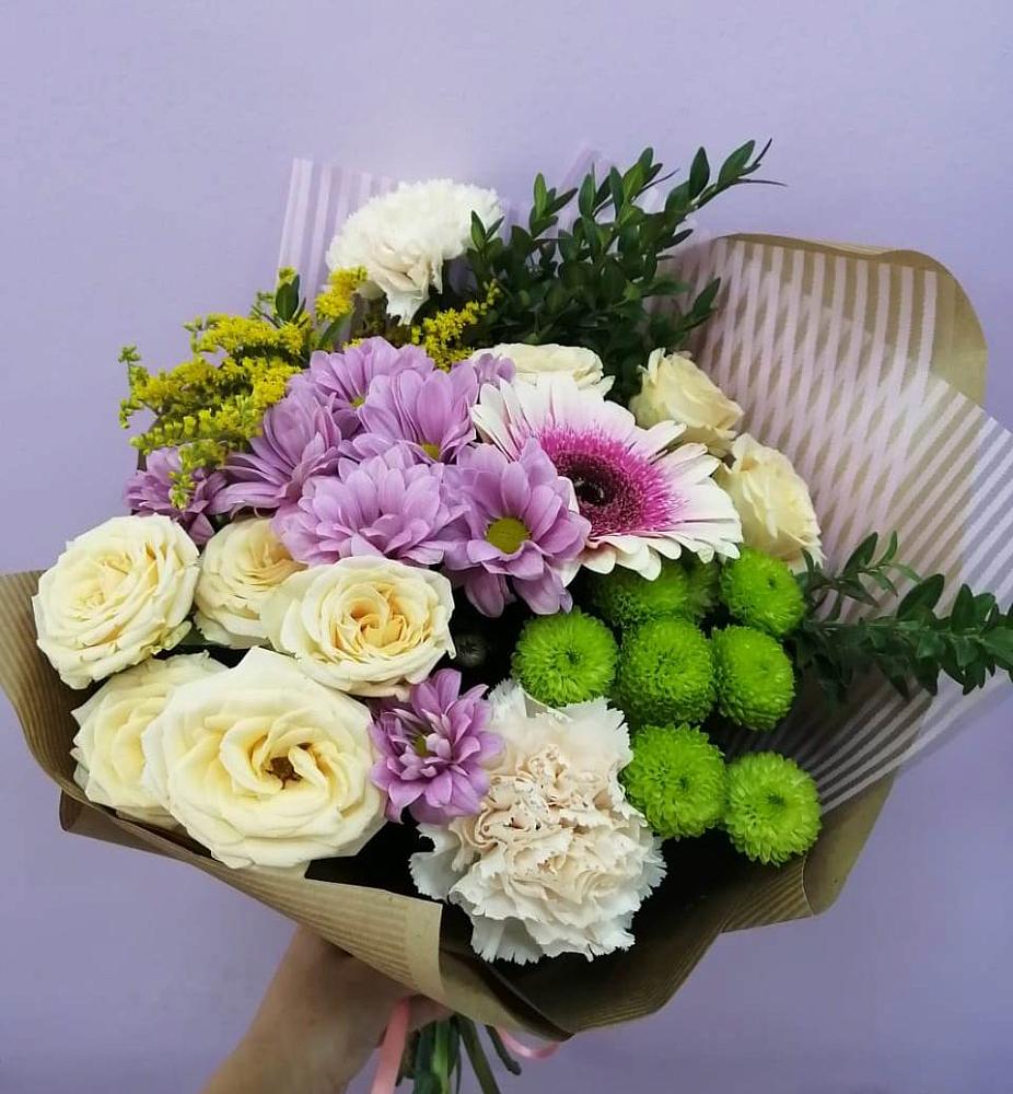 Букет цветов из: Хризантемы, Розы, Гвоздики и Герберы в Грабово