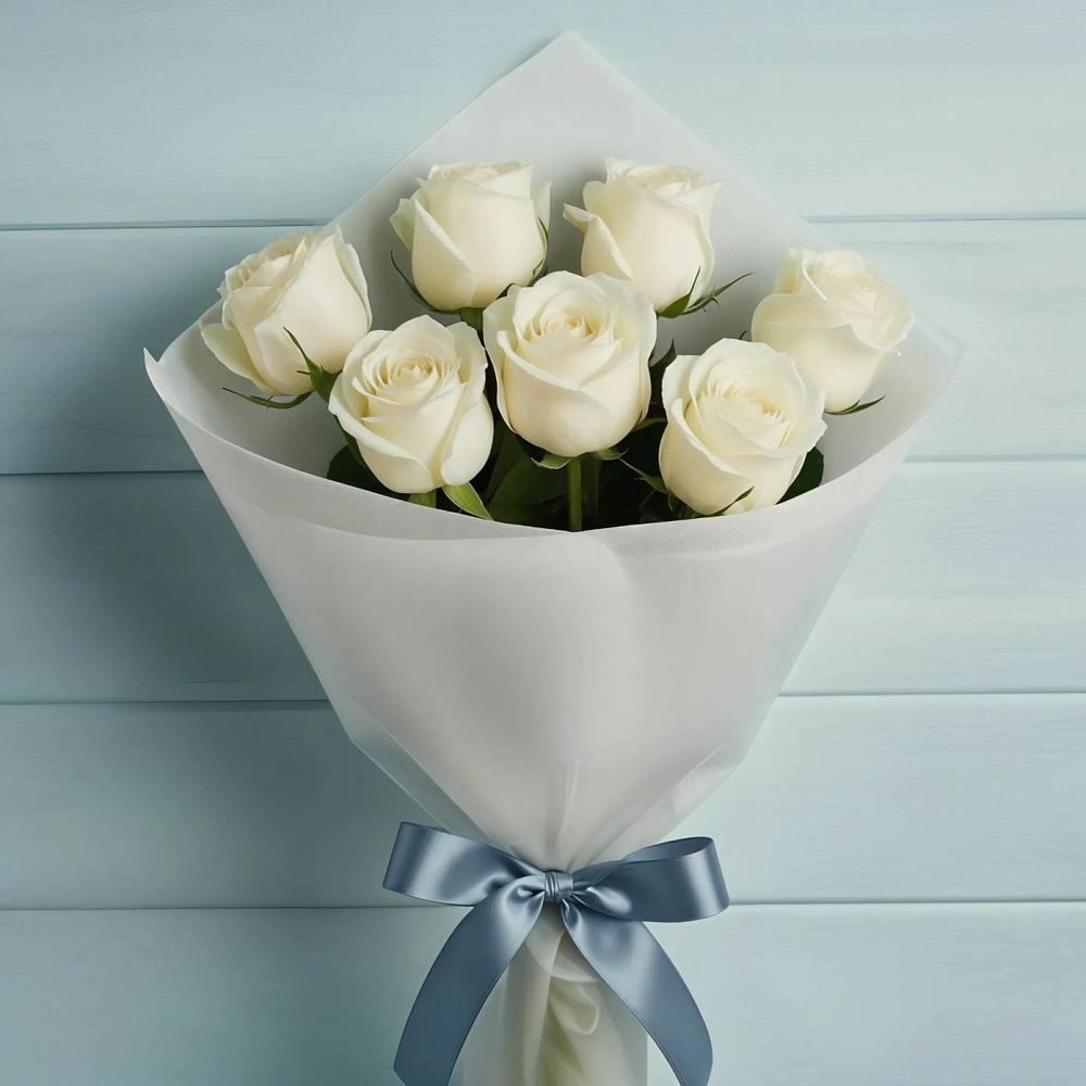 Букет 7 Белых роз Эдлесс Лав в Грабово
