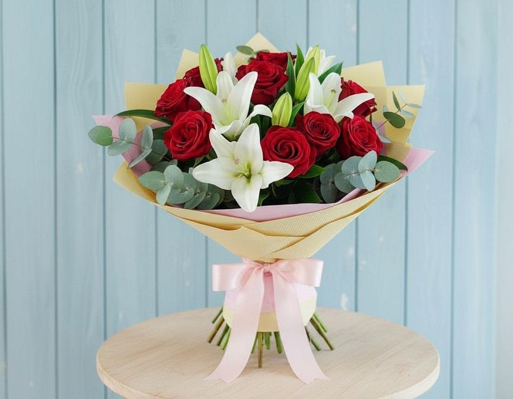 Букет цветов из: Лилии и Розы в Грабово